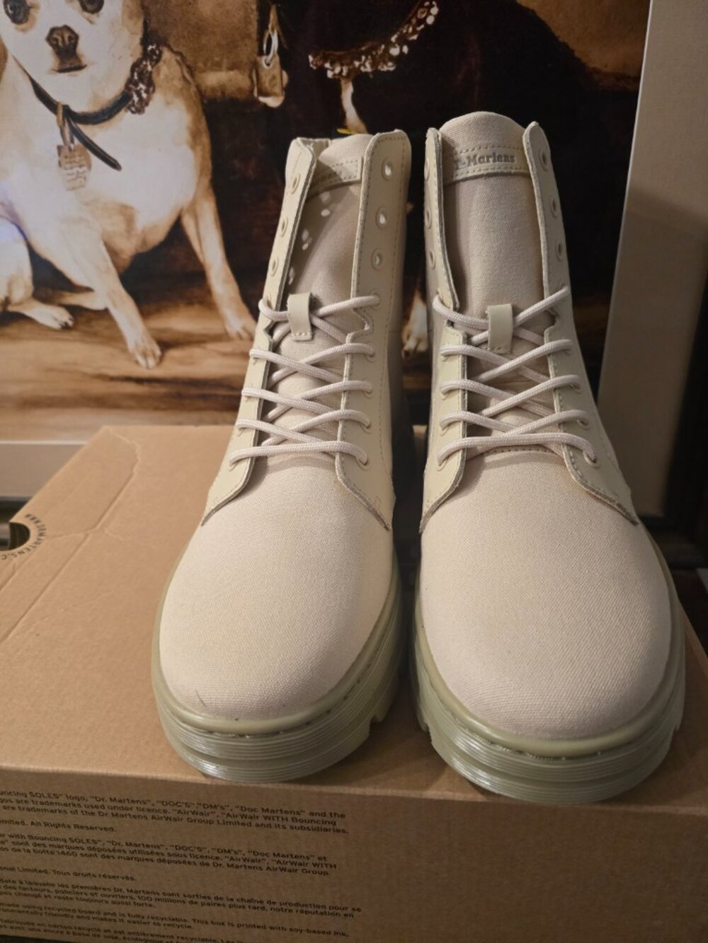 Dr. Martens Boots Sz 9 Womens Parchment Beige Combs Canvas Milled Coated Leather - Picture 5 of 15